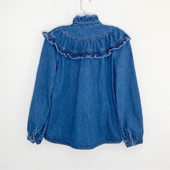 Seventy + Mochi Victoria Denim Blouse (Sz 8) Frill Collar Washed Indigo - Picture 8 of 11